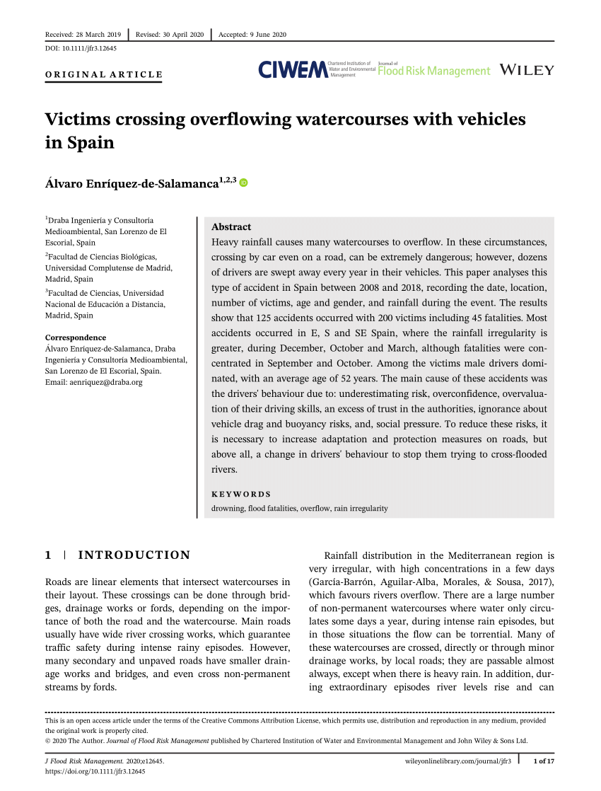 Pdf Victims Crossing Overflowing Watercourses With Vehicles In Spain