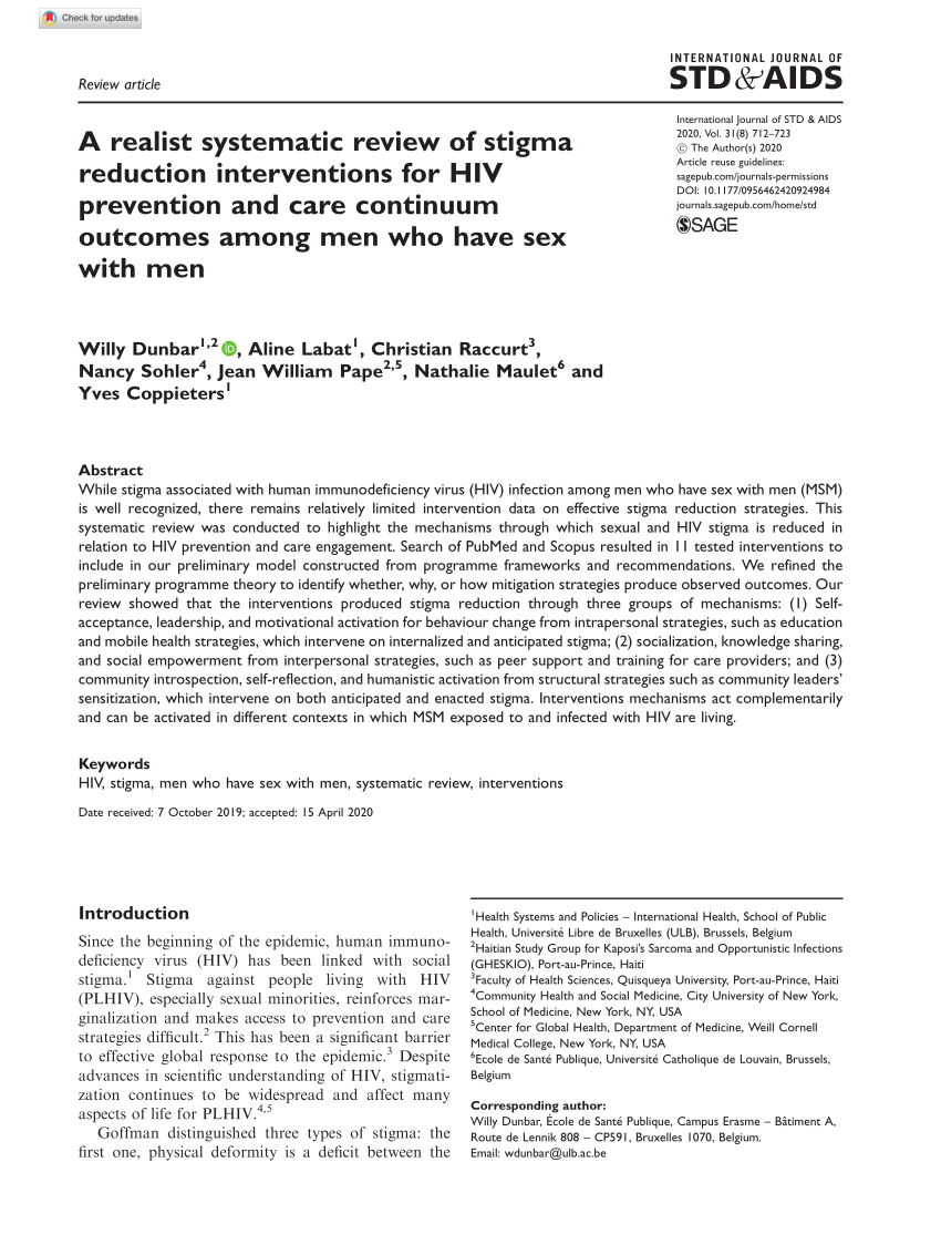 Pdf A Realist Systematic Review Of Stigma Reduction Interventions For Hiv Prevention And Care