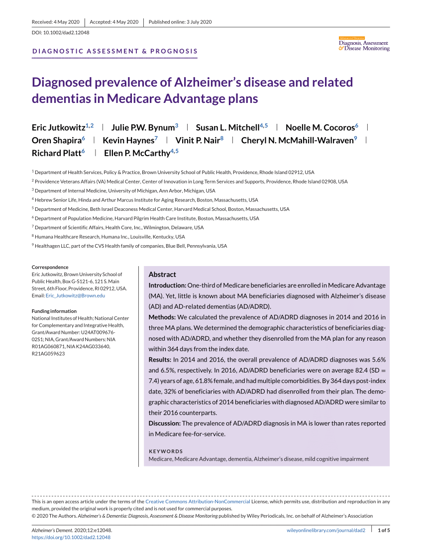 PDF) Diagnosed prevalence of Alzheimer 