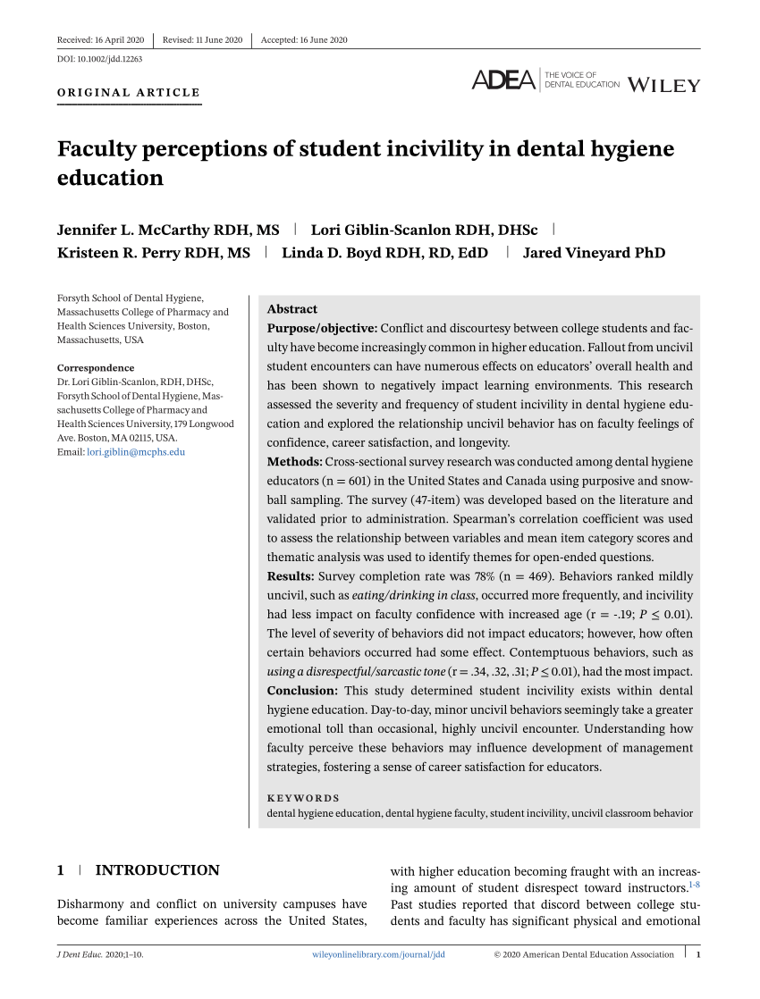 pdf-faculty-perceptions-of-student-incivility-in-dental-hygiene-education