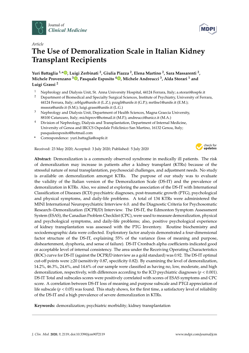 PDF The Use of Demoralization Scale in Italian Kidney Transplant ...