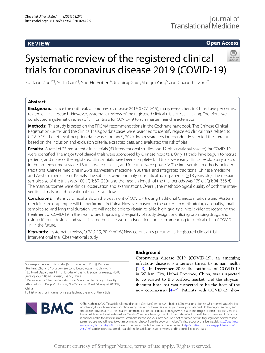 Pdf Systematic Review Of The Registered Clinical Trials For Coronavirus Disease 19 Covid 19