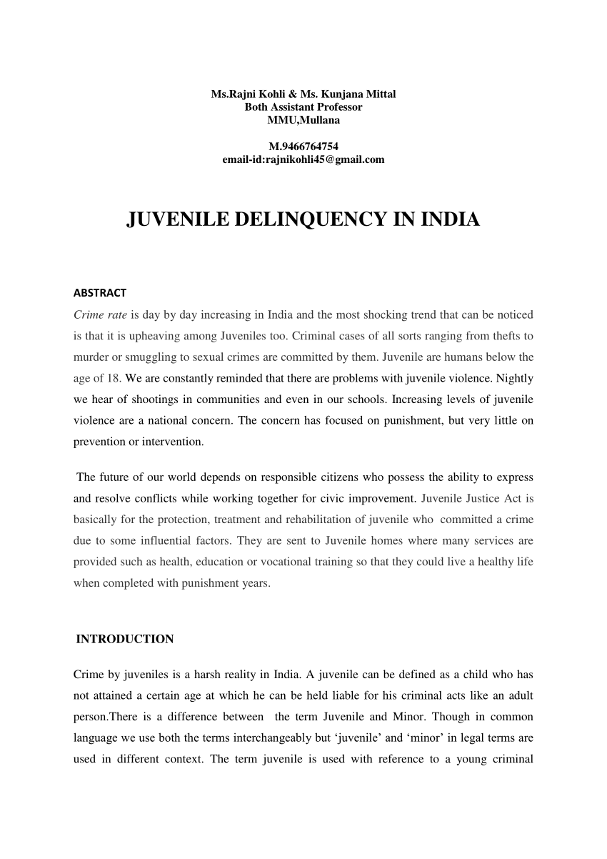 thesis on juvenile delinquency in india
