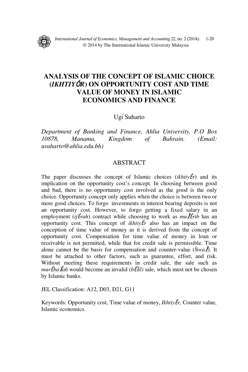 Pdf Analysis Of The Concept Of Islamic Choice Ikhtiyor On Opportunity Cost And Time Value Of Money In Islamic Economics And Finance