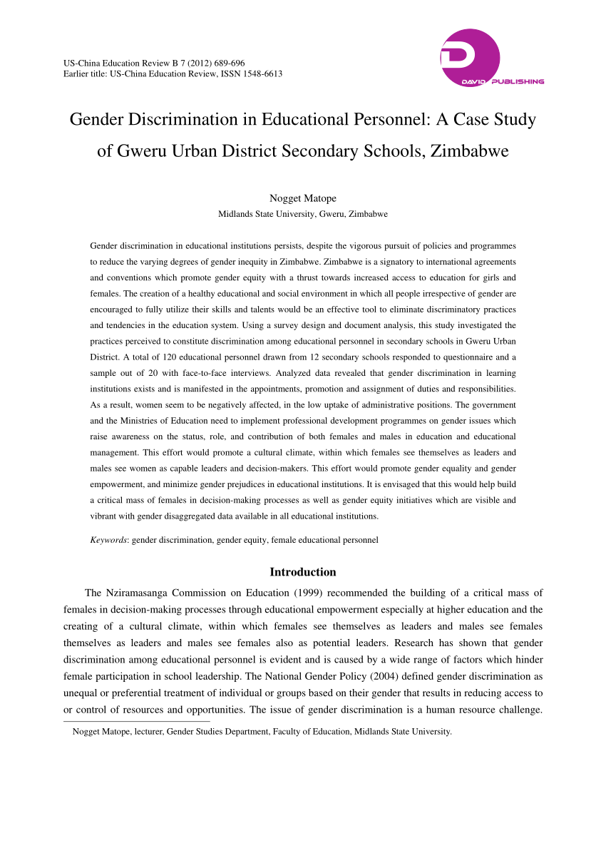 research paper on gender discrimination in education