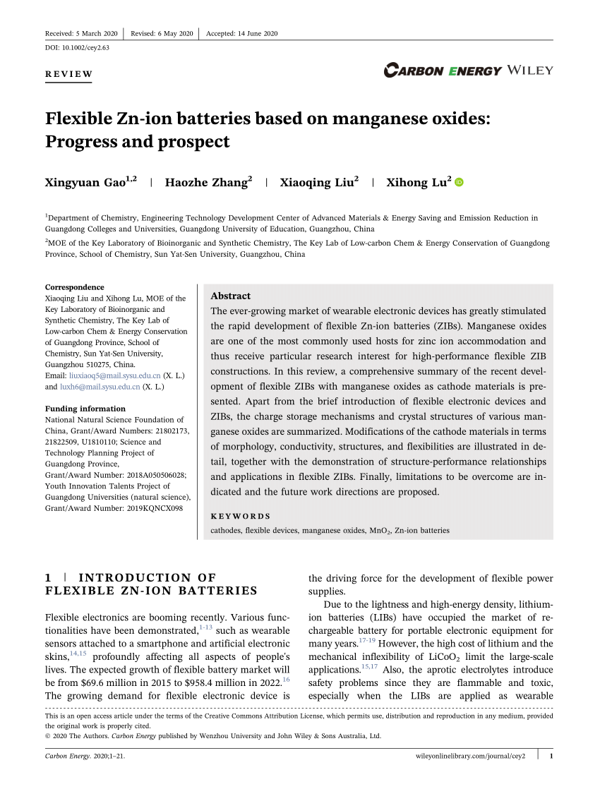 Pdf Flexible Zn Ion Batteries Based On Manganese Oxides Progress And Prospect