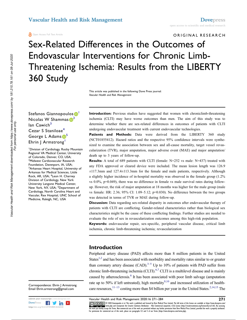 Pdf Sex Related Differences In The Outcomes Of Endovascular Interventions For Chronic Limb 2078