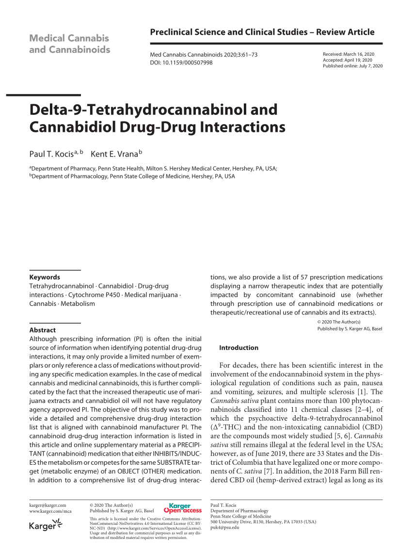 (PDF) Delta-9-Tetrahydrocannabinol and Cannabidiol Drug-Drug Interactions