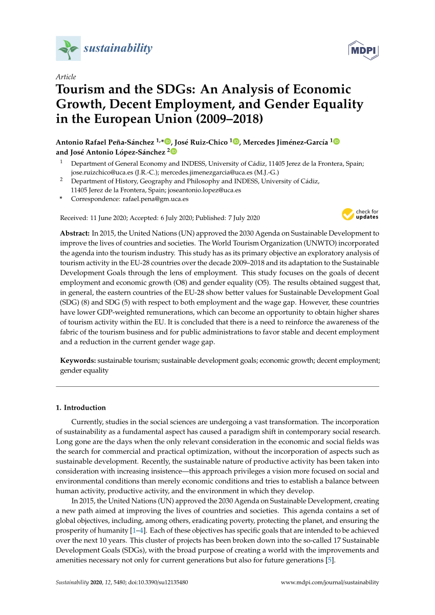 Pdf Tourism And The Sdgs An Analysis Of Economic Growth Decent Employment And Gender Equality In The European Union 09 18