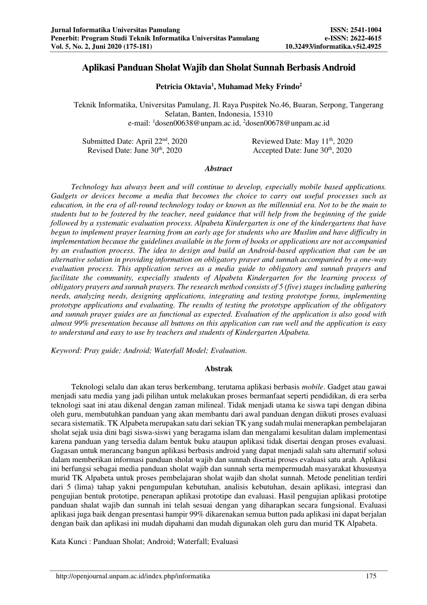 Pdf Aplikasi Panduan Sholat Wajib Dan Sholat Sunnah Berbasis Android