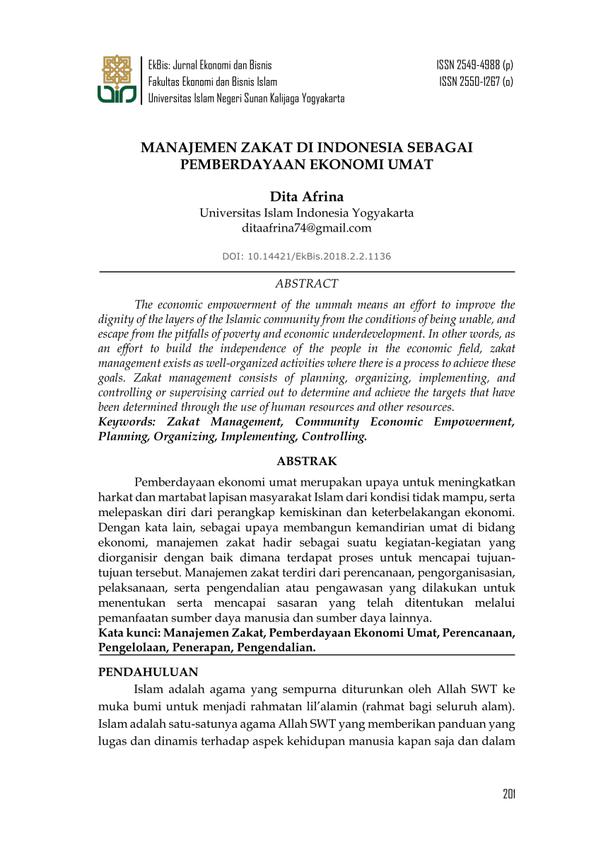 Pdf Manajemen Zakat Di Indonesia Sebagai Pemberdayaan Ekonomi Umat