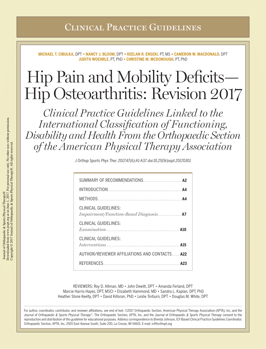 (PDF) Clinical Practice Guidelines Hip Pain and Mobility Deficits Hip