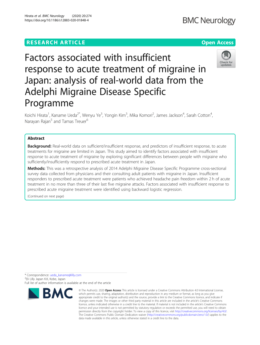 Pdf Factors Associated With Insufficient Response To Acute Treatment Of Migraine In Japan Analysis Of Real World Data From The Adelphi Migraine Disease Specific Programme