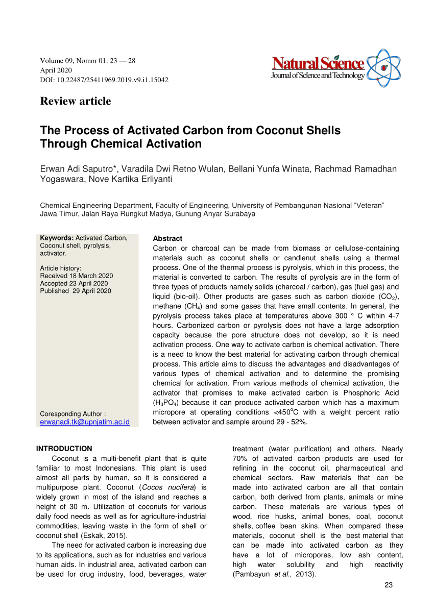 (PDF) Process of Activated Carbon form Coconut Shells