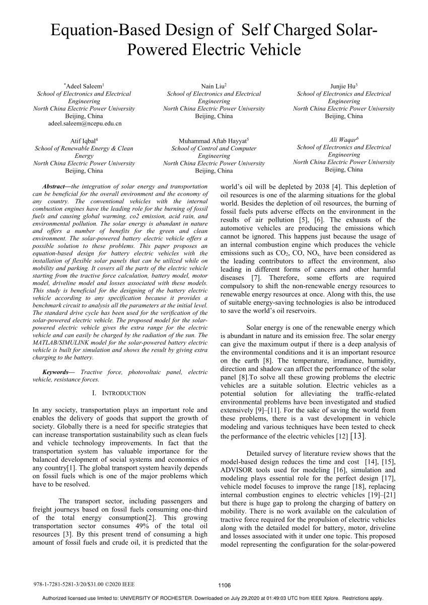 (PDF) EquationBased Design of Self Charged SolarPowered Electric Vehicle