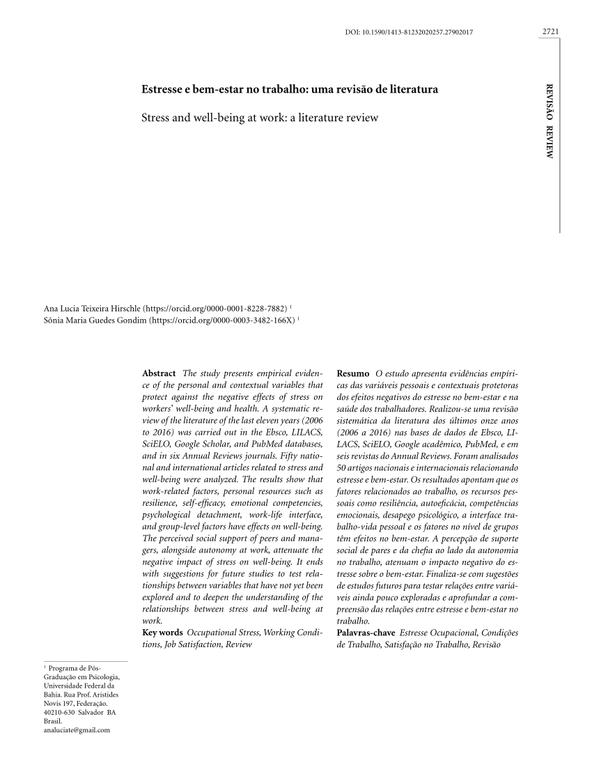 PDF) O estresse no trabalho uma análise teórica de seus conceitos