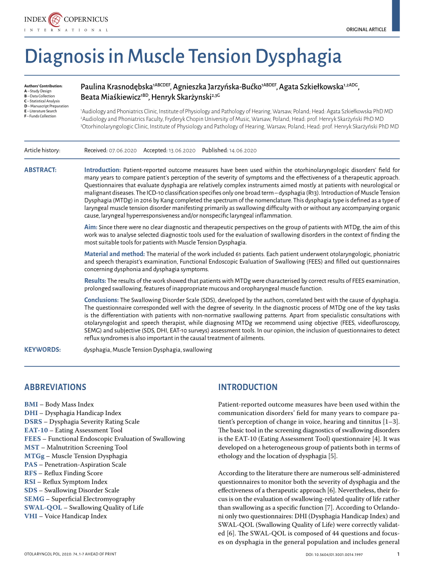 PDF Diagnosis in Muscle Tension Dysphagia