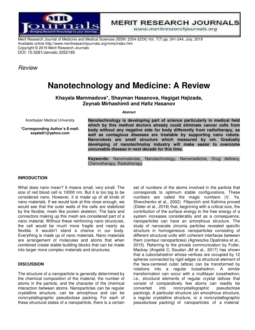 research paper on nanotechnology in medicine