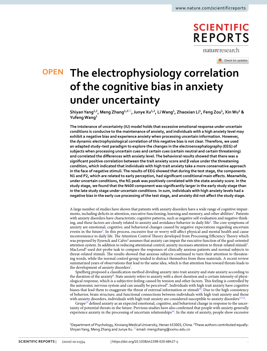 PDF) The electrophysiology correlation of the cognitive bias in 