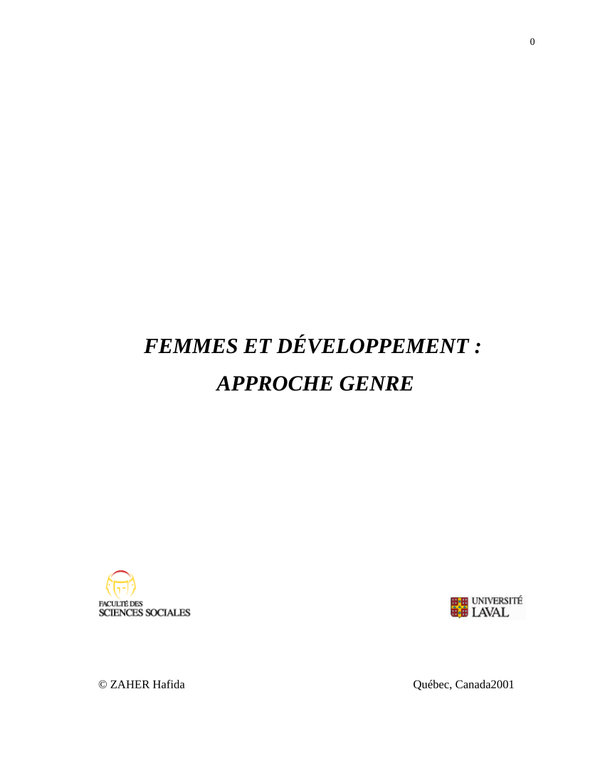 Pdf Femmes Et Developpement Approche Genre