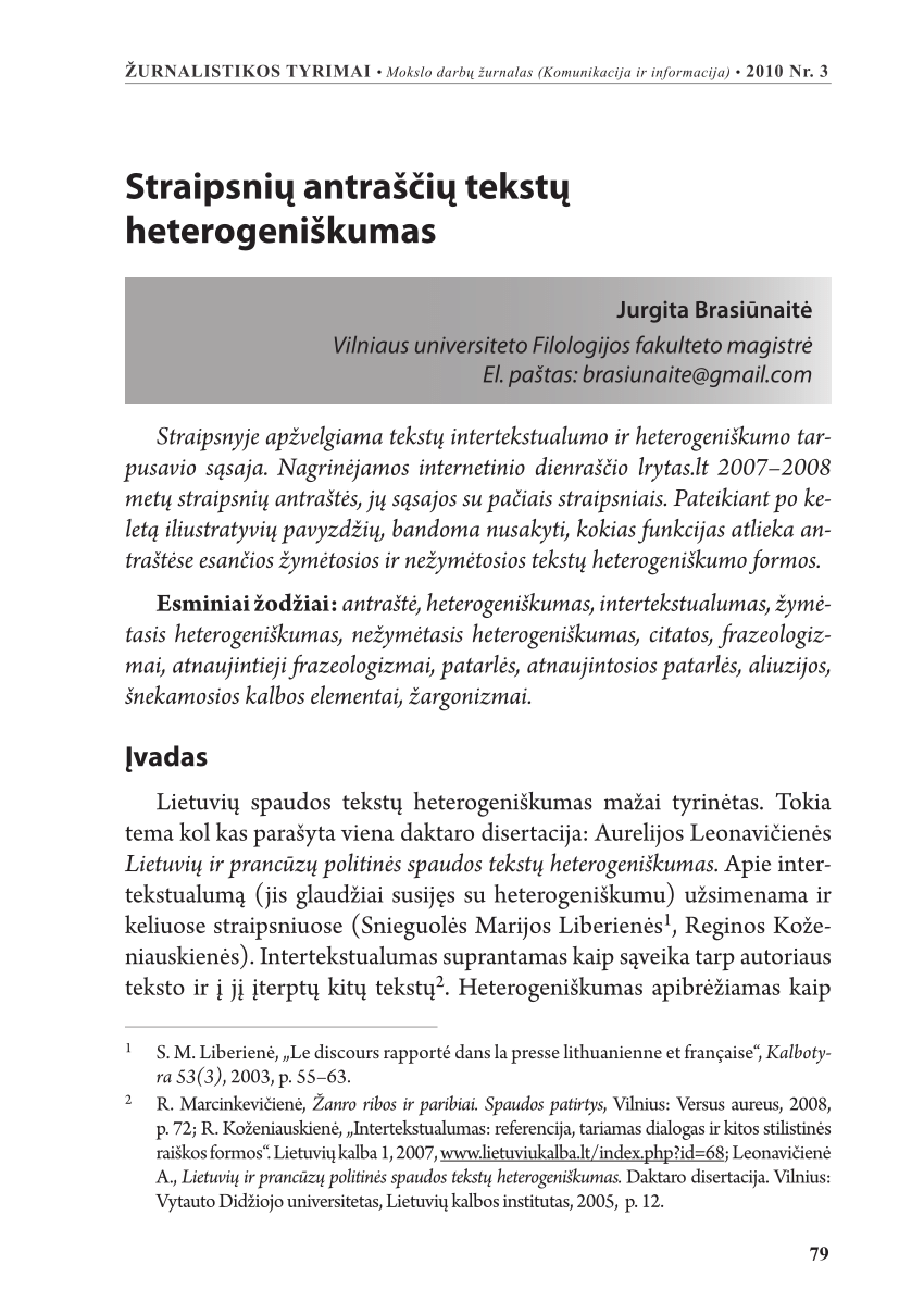 Pdf Straipsnių Antrascių Tekstų Heterogeniskumas