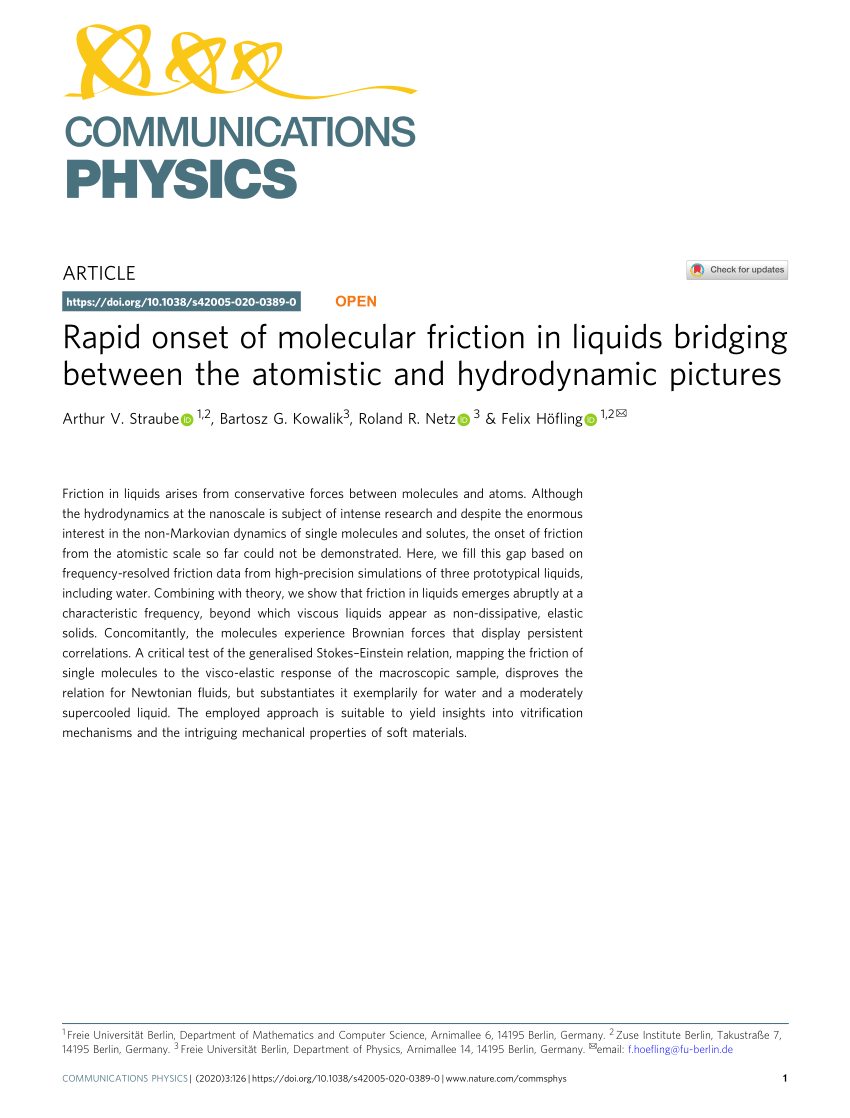 Pdf Rapid Onset Of Molecular Friction In Liquids Bridging Between The Atomistic And Hydrodynamic Pictures