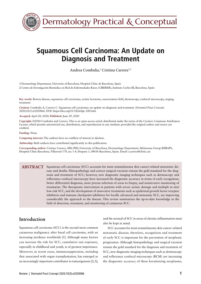 Pdf Squamous Cell Carcinoma An Update On Diagnosis And Treatment 