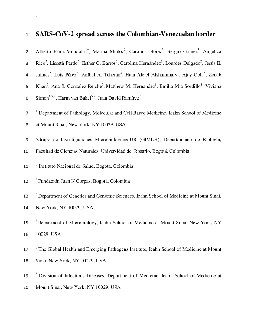 Pdf Sars Cov 2 Spread Across The Colombian Venezuelan Border