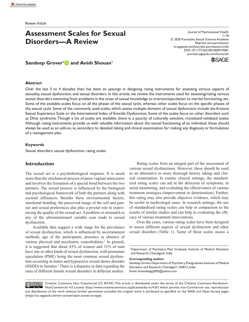 Pdf Assessment Scales For Sexual Disorders—a Review