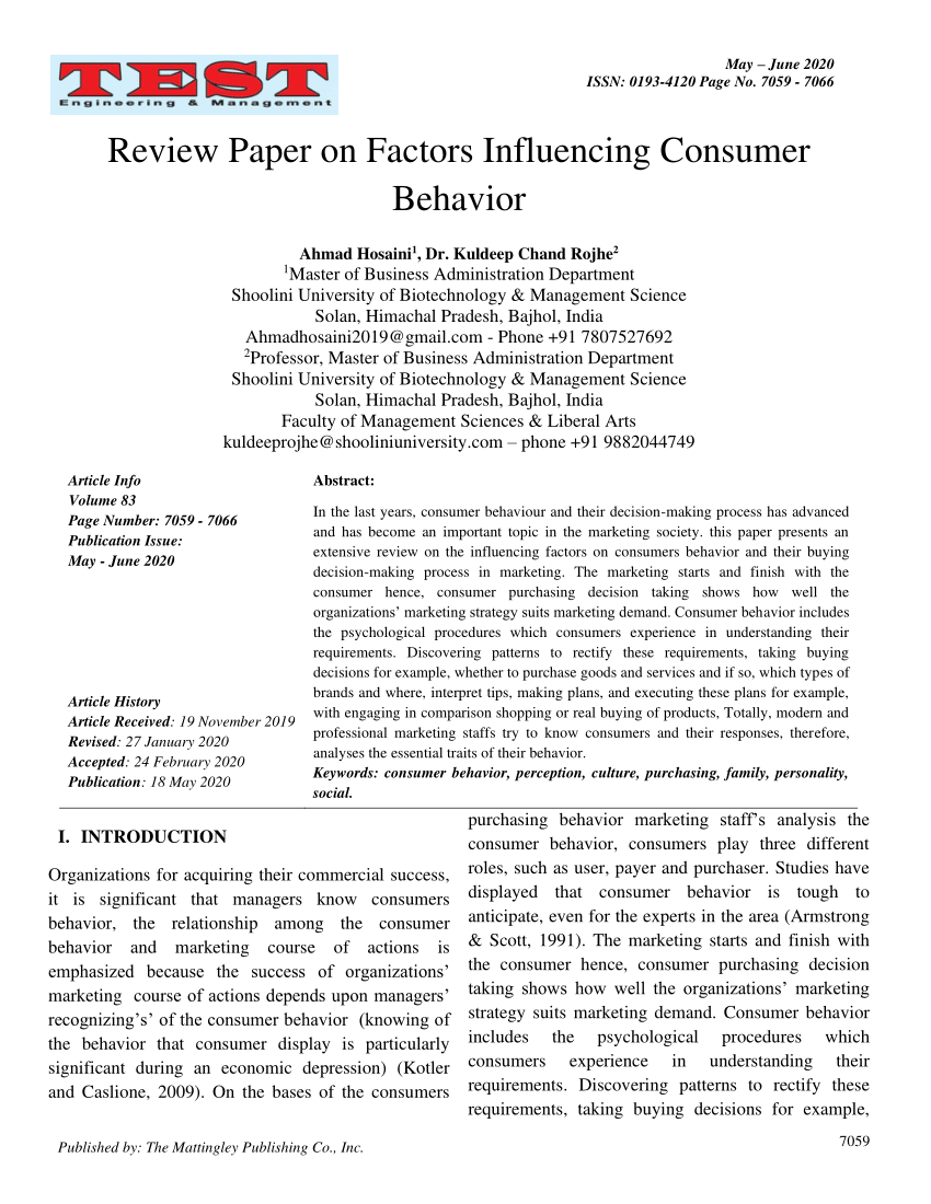 consumer behavior research paper