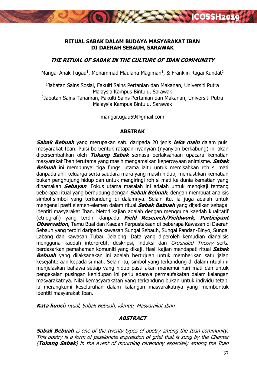 PDF) RITUAL SABAK DALAM BUDAYA MASYARAKAT IBAN DI DAERAH SEBAUH 