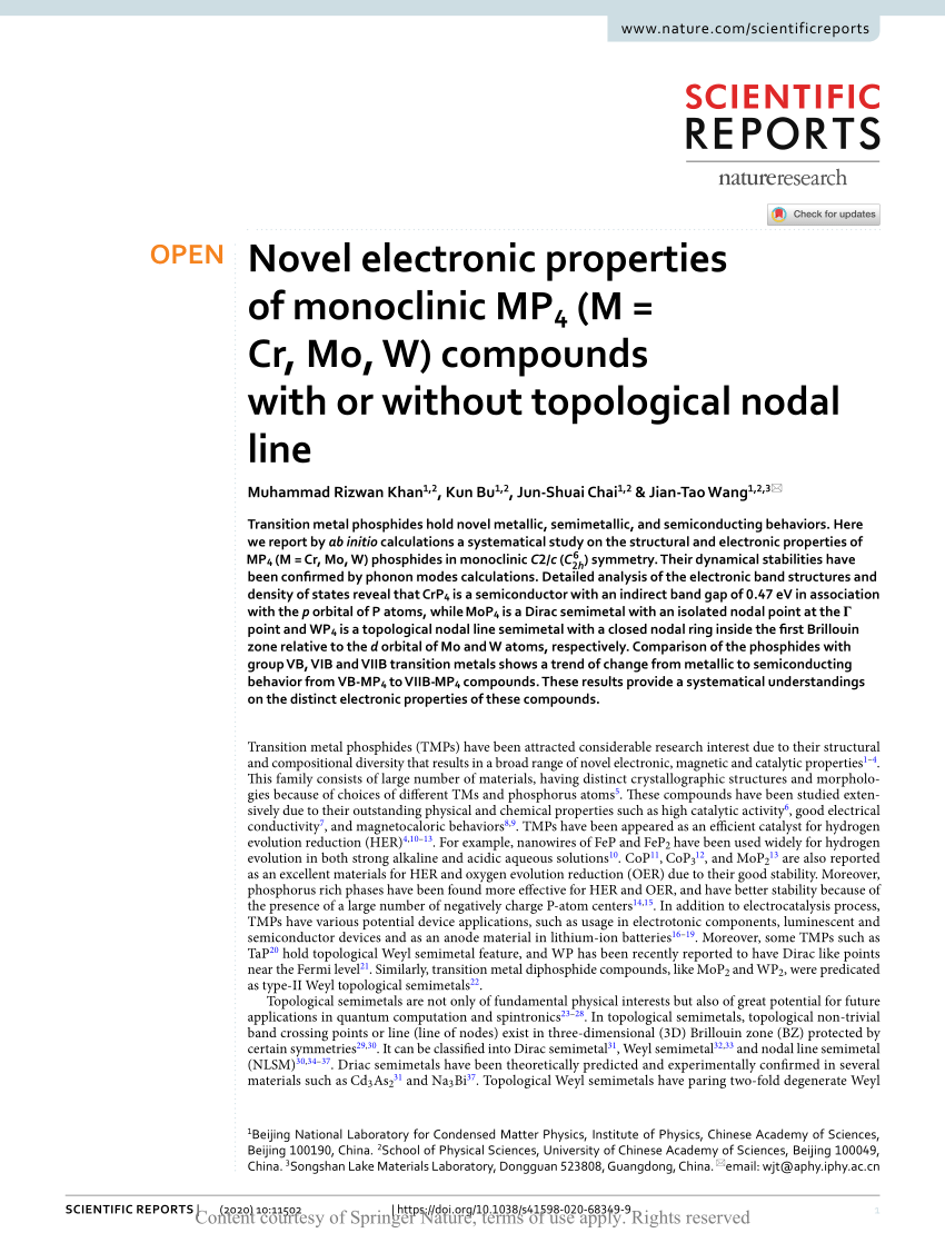 Pdf Novel Electronic Properties Of Monoclinic Mp4 M Cr Mo W Compounds With Or Without Topological Nodal Line