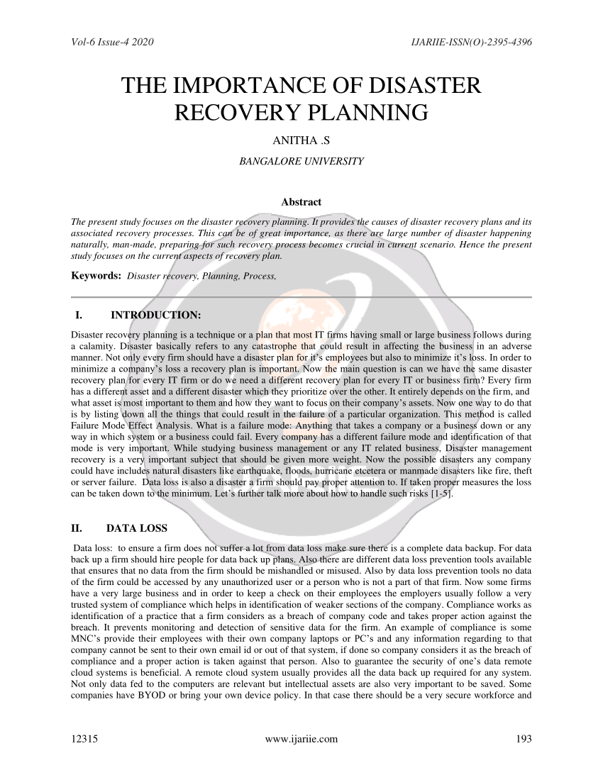 research paper on disaster planning