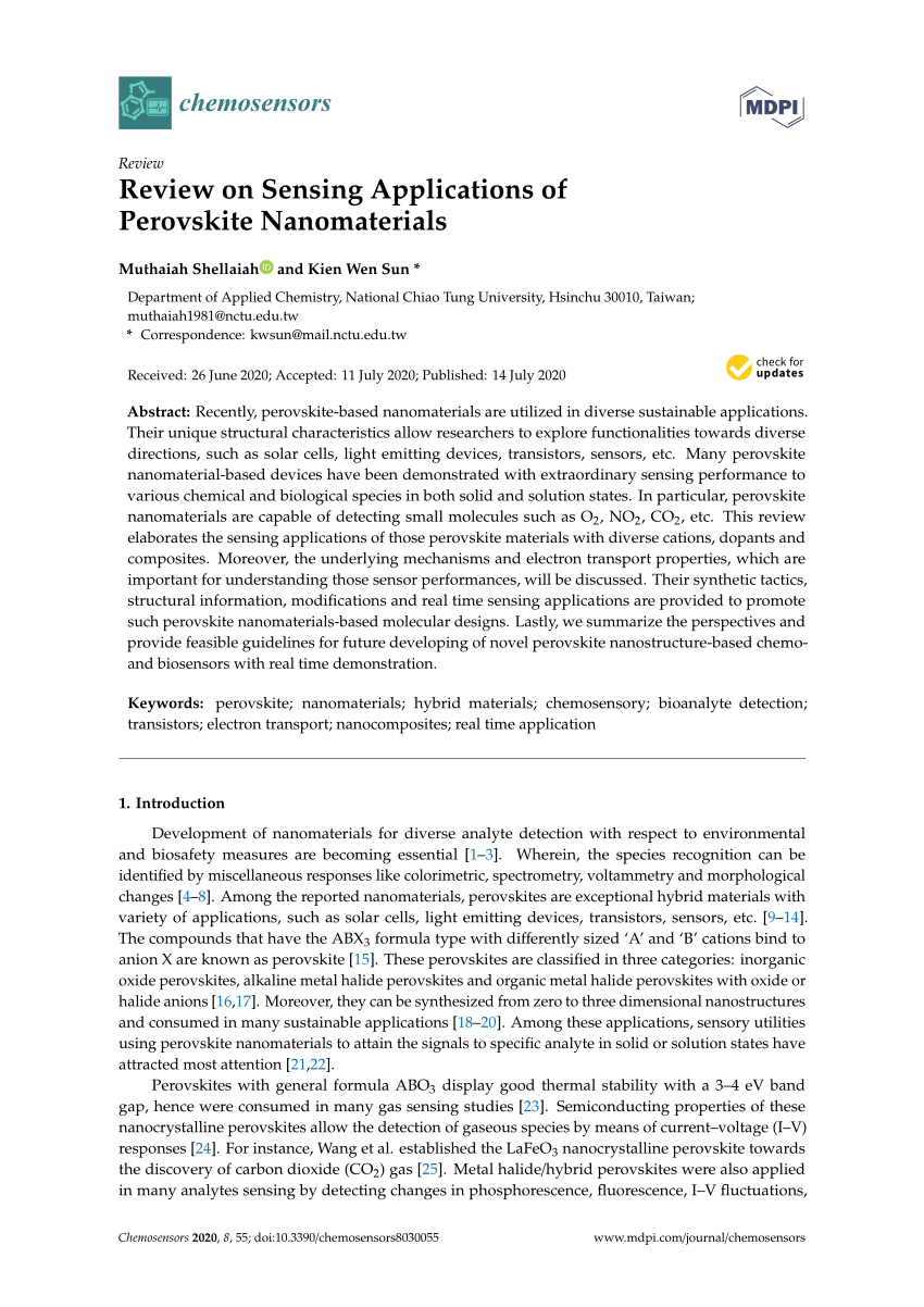 Pdf Review On Sensing Applications Of Perovskite Nanomaterials