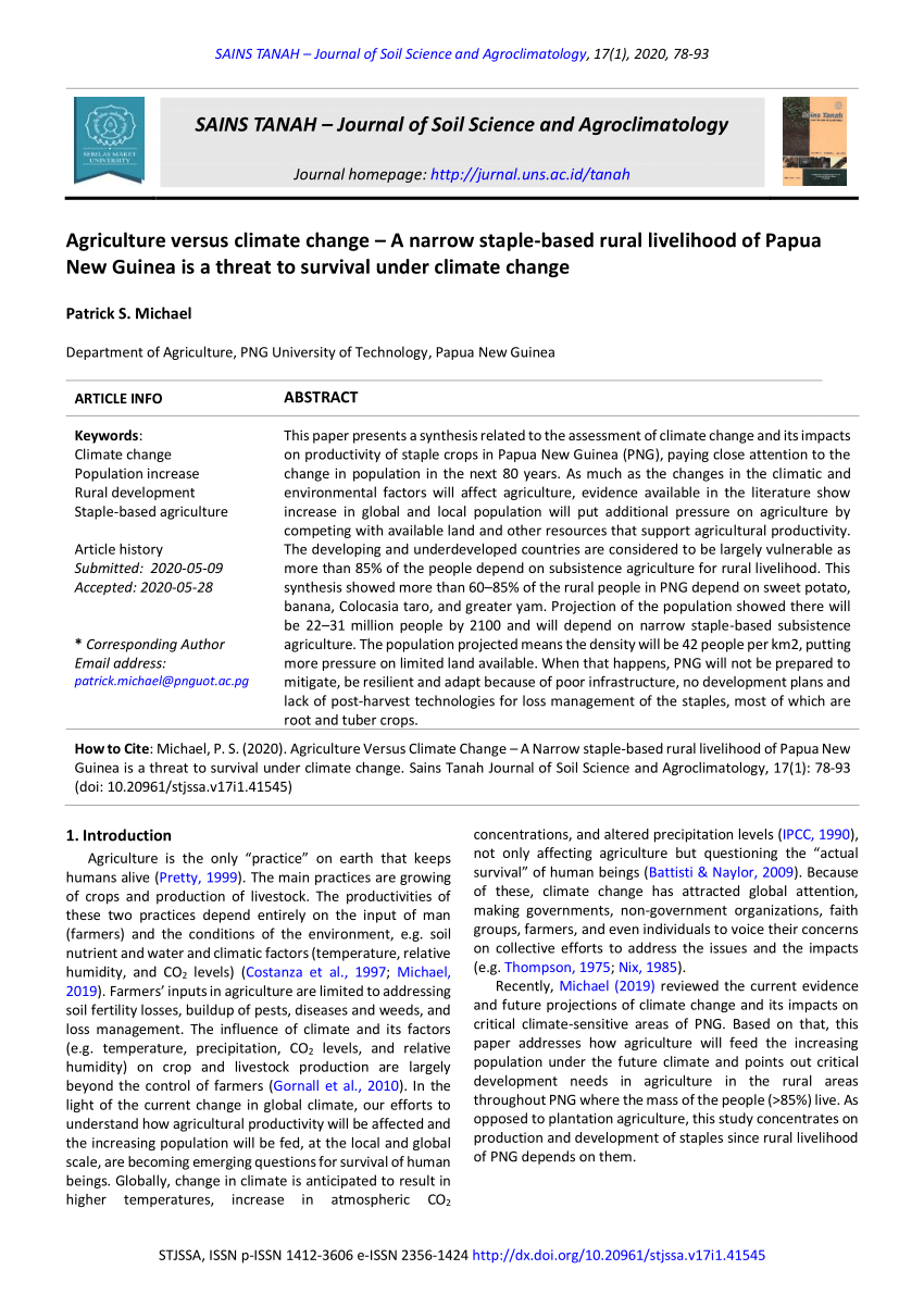 (PDF) Agriculture versus climate change A narrow staplebased rural