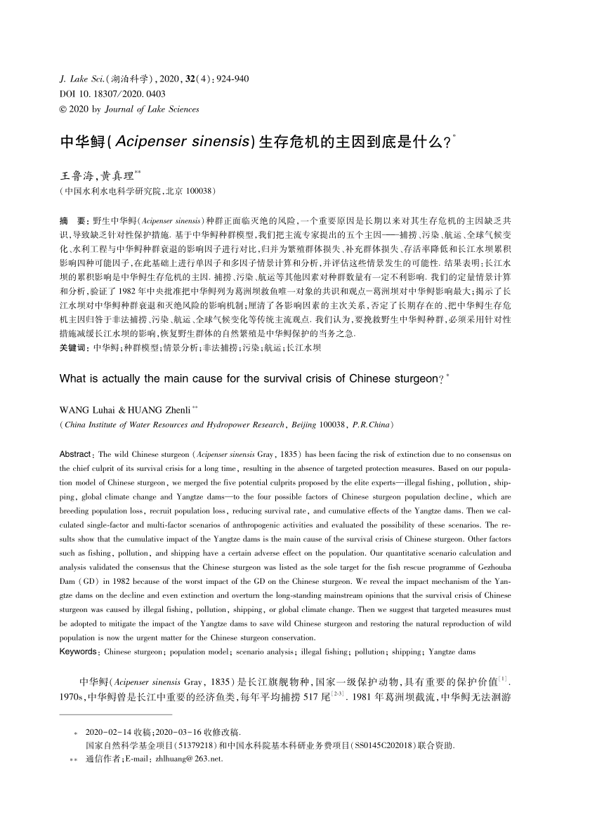 Pdf What Is Actually The Main Cause For The Survival Crisis Of Chinese Sturgeon