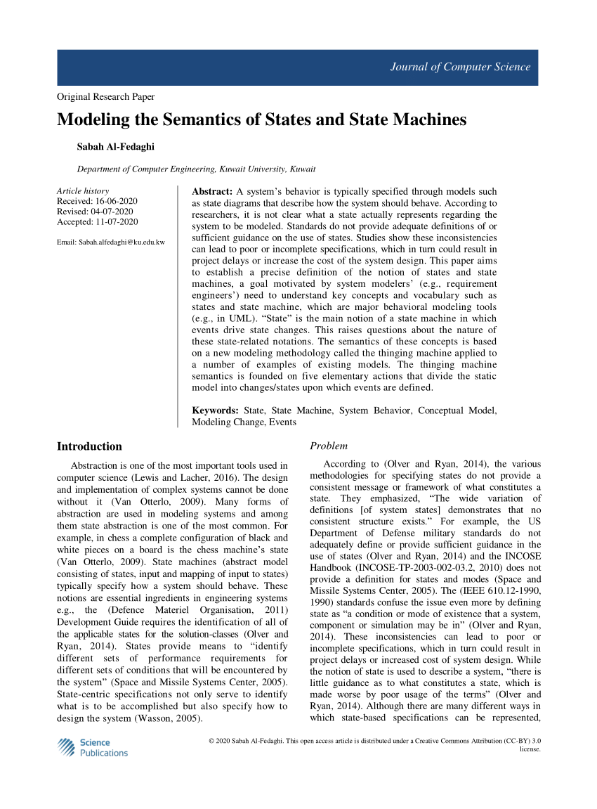 PDF) Modeling the Semantics of States and State Machines