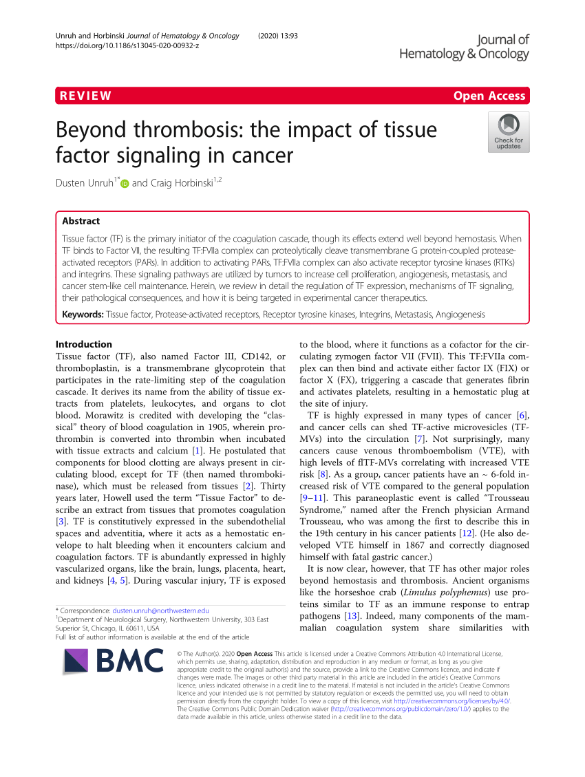 (PDF) Beyond thrombosis The impact of tissue factor signaling in cancer