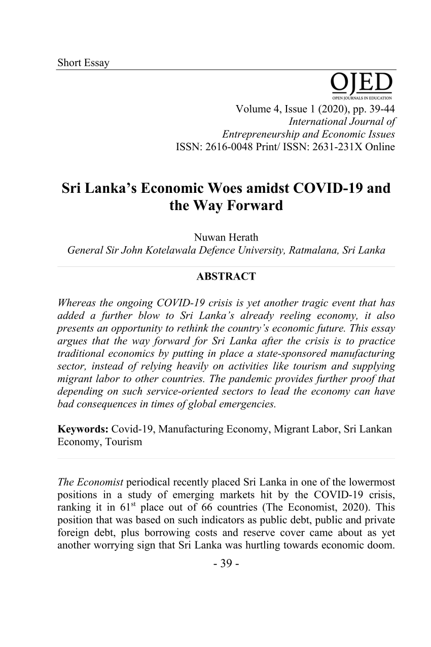 sri lanka economy essay in english