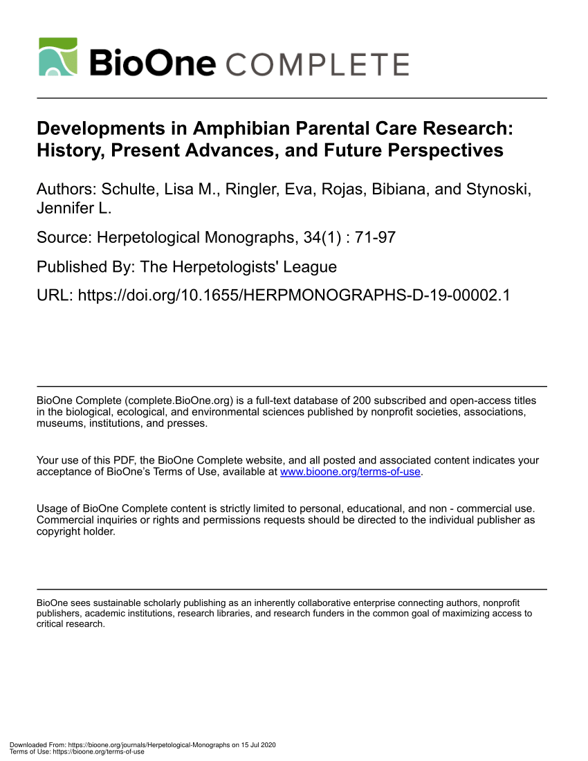 Pdf Developments In Amphibian Parental Care Research History Present Advances And Future Perspectives