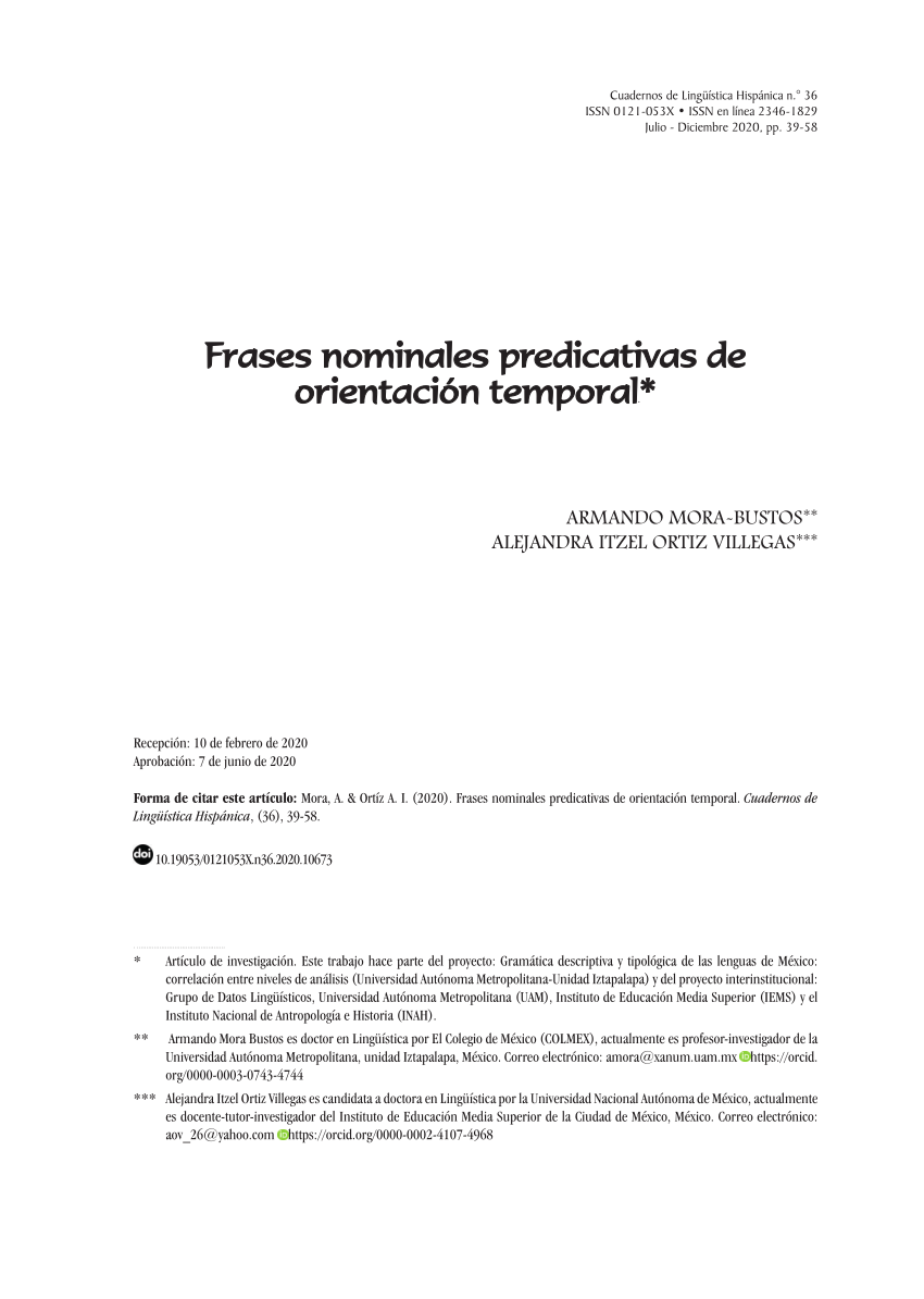 PDF) Frases nominales predicativas de orientación temporal