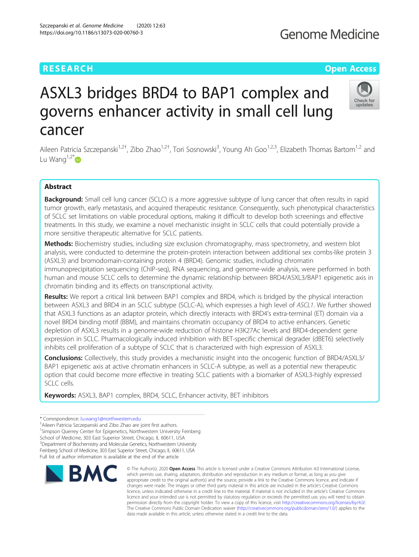 PDF) ASXL3 bridges BRD4 to BAP1 complex and governs enhancer 