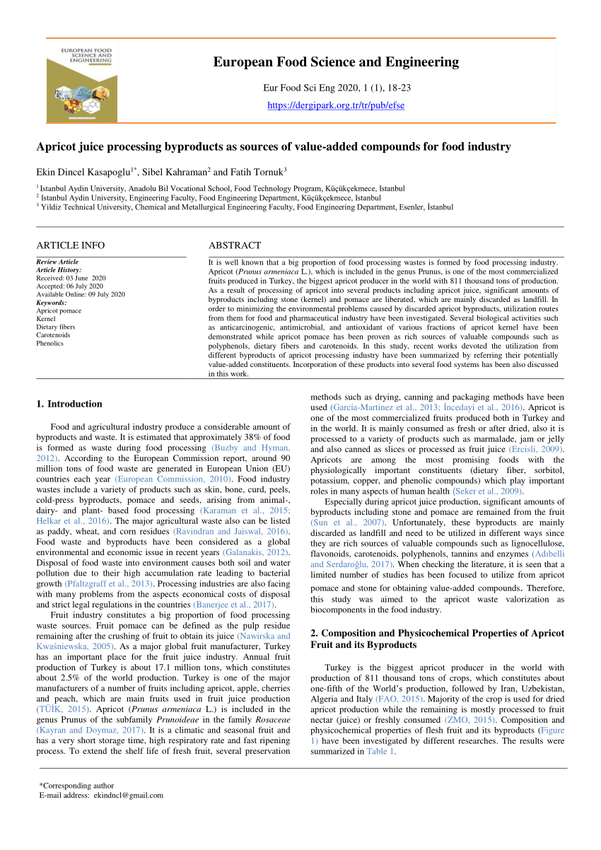 Pdf Apricot Juice Processing Byproducts As Sources Of Value Added Compounds For Food Industry