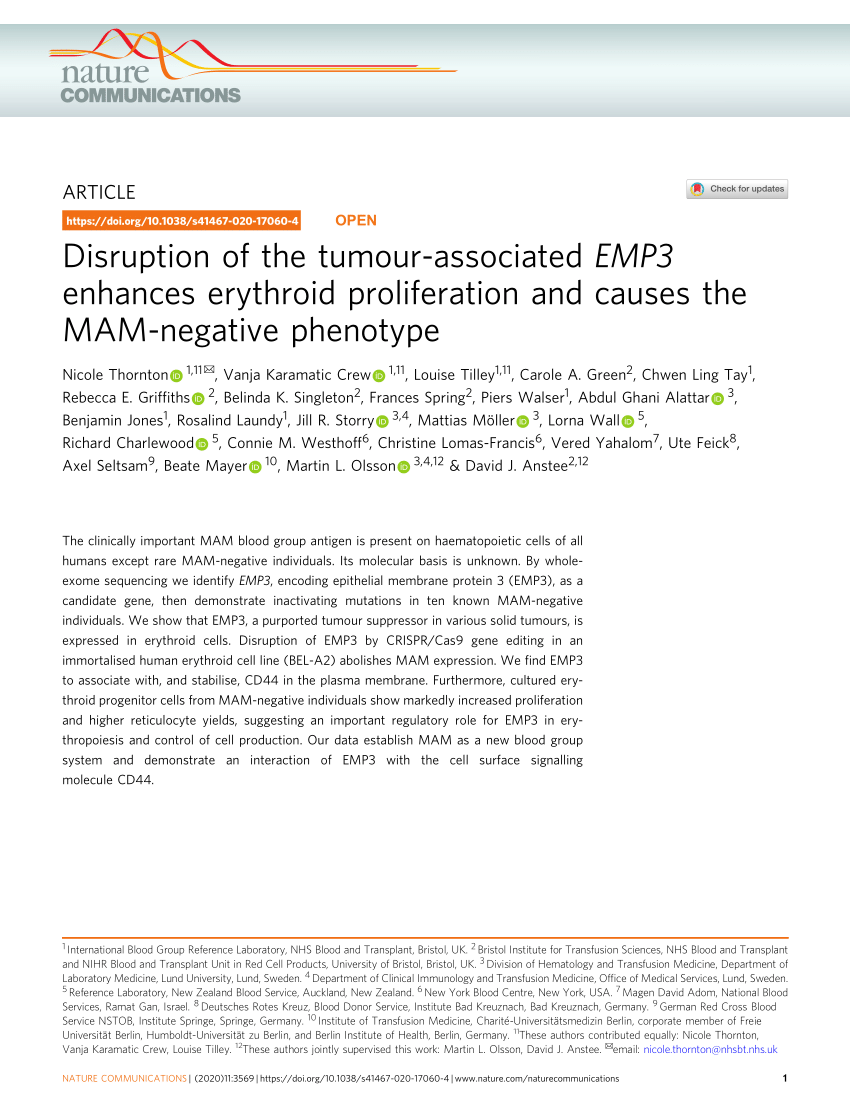 PDF) Disruption of the tumour-associated EMP3 enhances erythroid