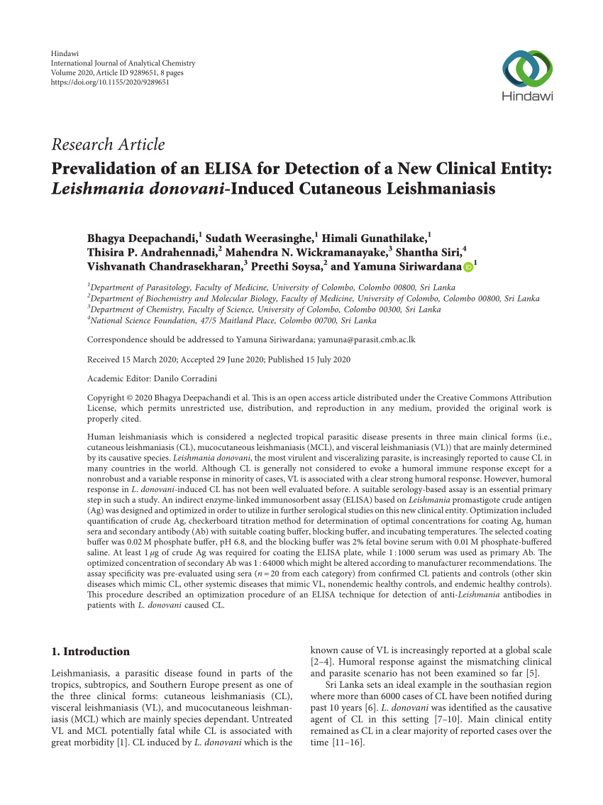 Pdf Prevalidation Of An Elisa For Detection Of A New Clinical Entity Leishmania Donovani Induced Cutaneous Leishmaniasis