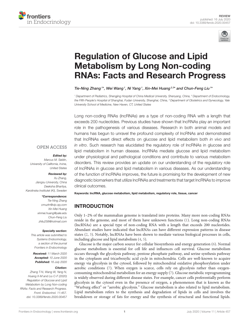 PDF) Regulation of Glucose and Lipid Metabolism by Long Non-coding 