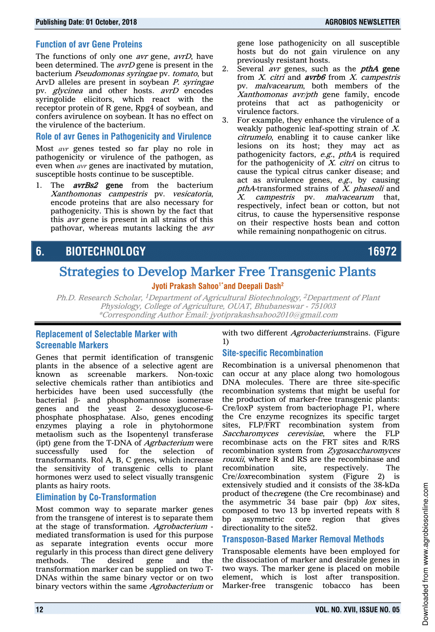 (PDF) Strategies to develop marker free transgenic plants