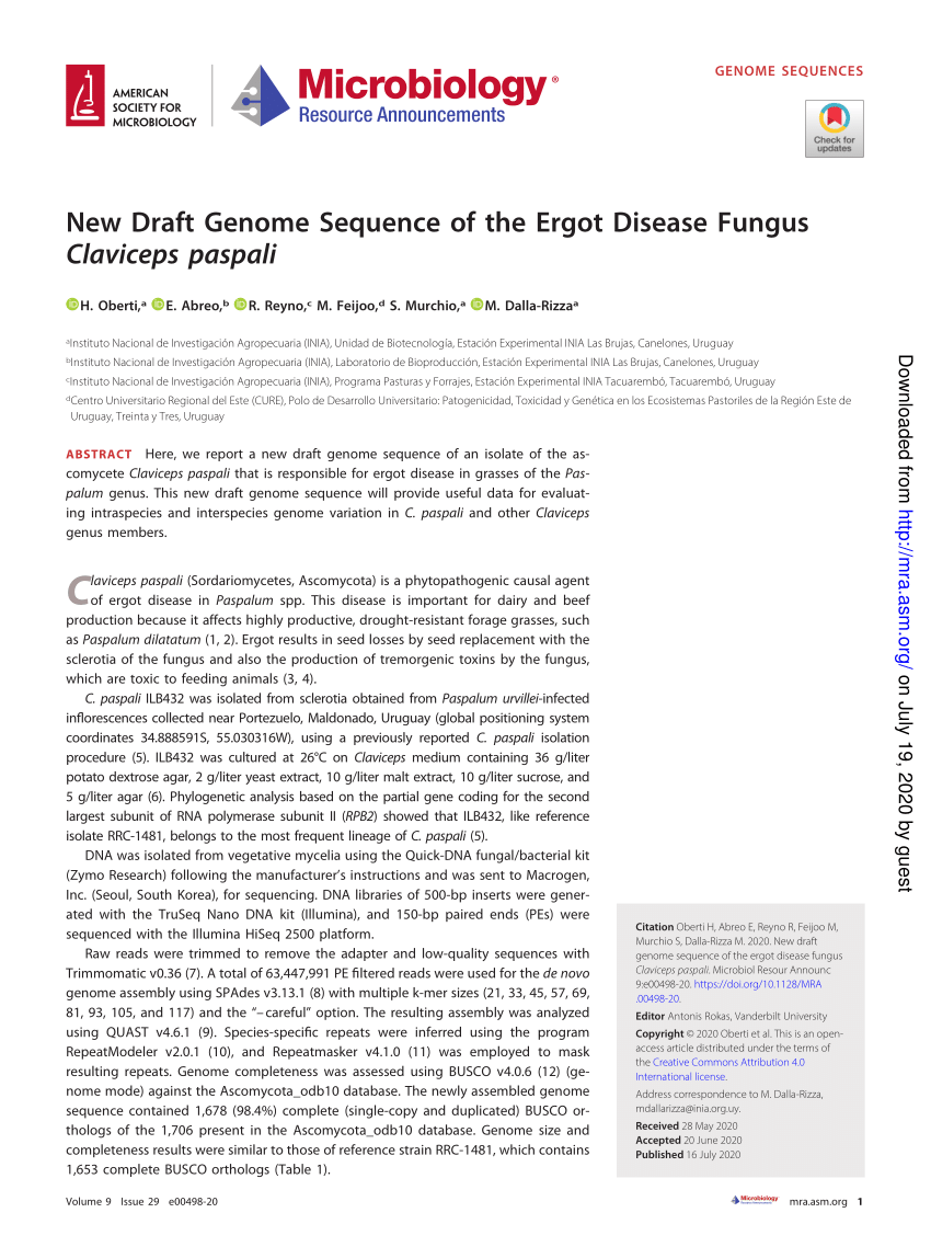 Pdf New Draft Genome Sequence Of The Ergot Disease Fungus Claviceps