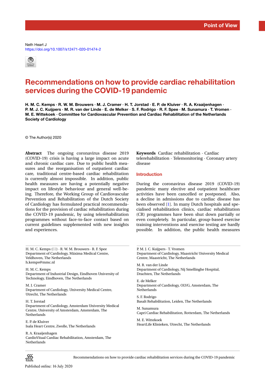 Pdf Recommendations On How To Provide Cardiac Rehabilitation Services During The Covid 19 Pandemic