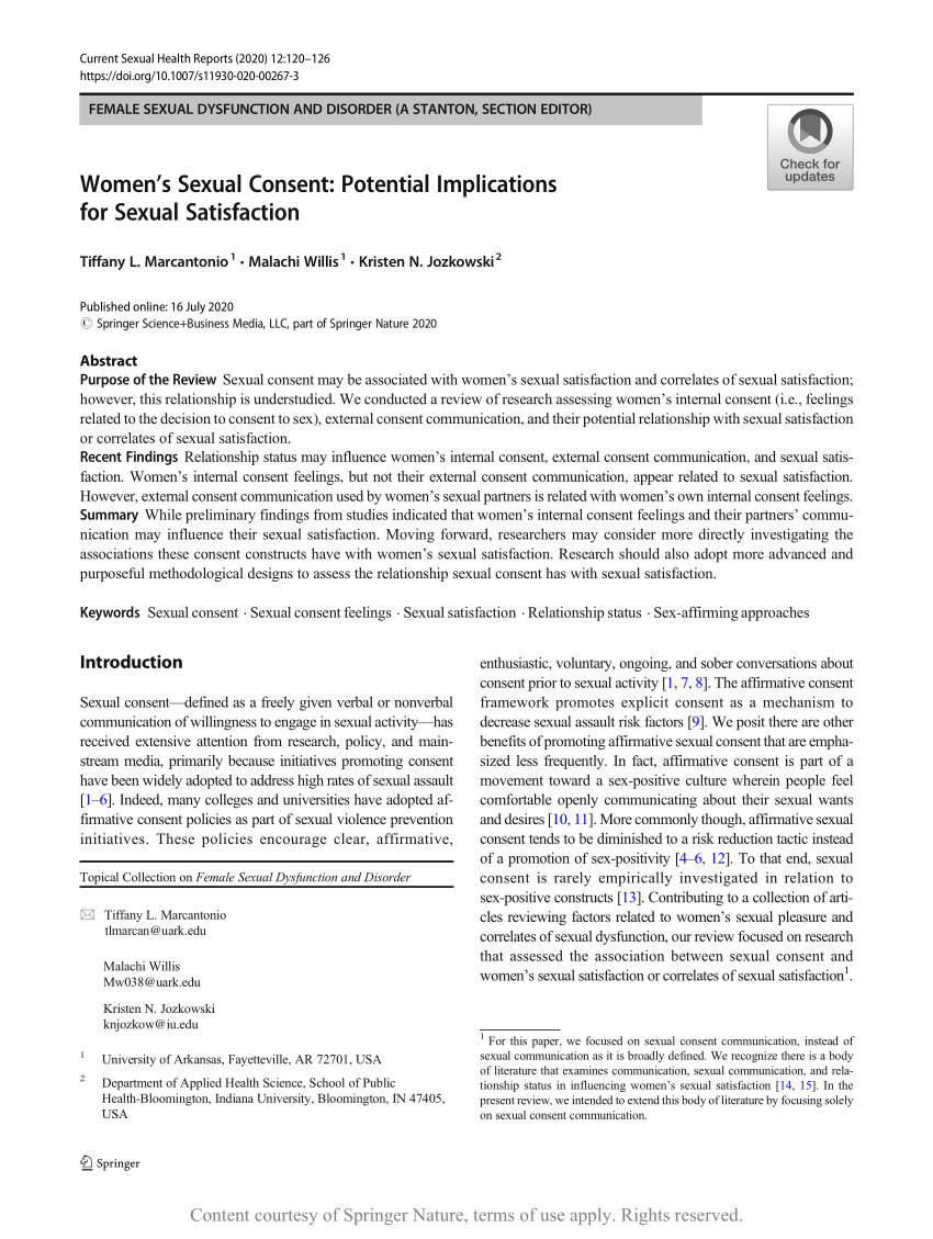 Womens Sexual Consent Potential Implications For Sexual Satisfaction Request Pdf 